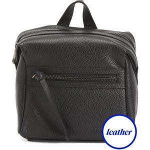 AB BELLUCCI Black Made In Italy Leather Double Buckle Backpack
